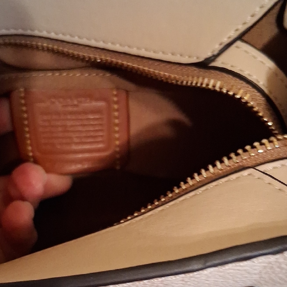 Coach Beige Signature Canvas Satchel with Tan Handles - Picture 6 of 13